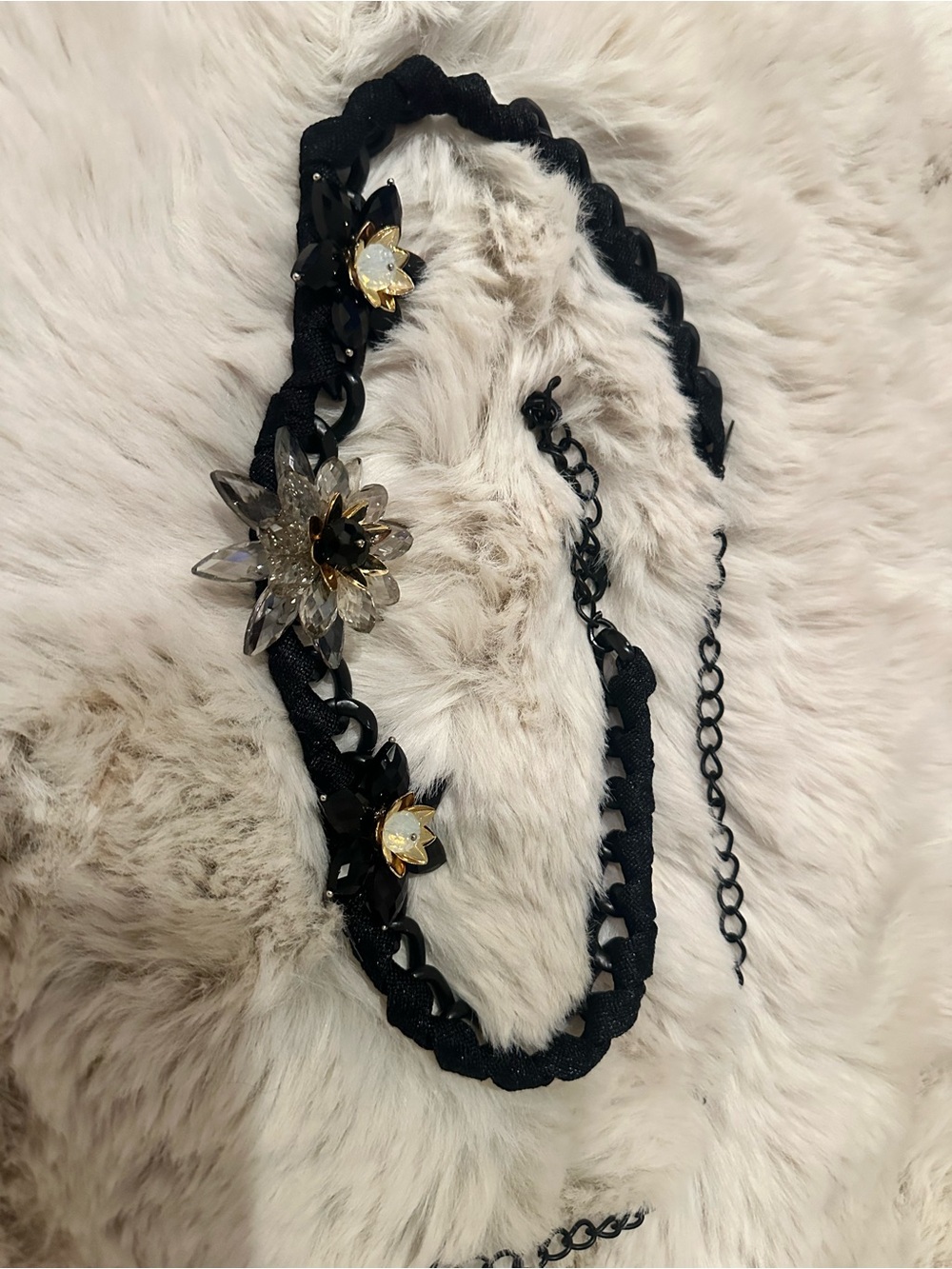 Anne Fontaine Braided Chain Belt with Crystal Flower Accents. Statement piece!
